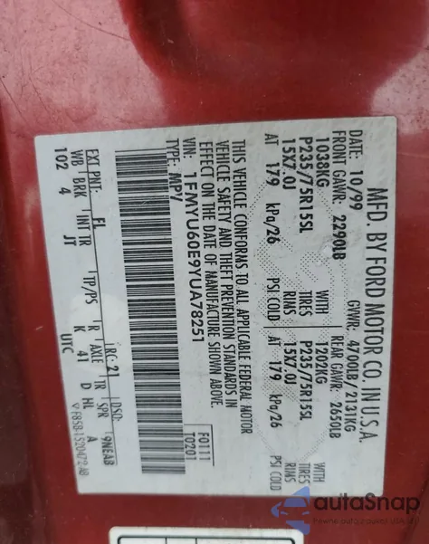 2000 Ford Explorer Sport from USA, damaged, VIN 1FMYU60E9YUA78251